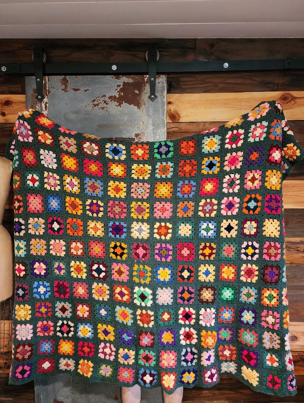 Vintage Handmade Multicolor Granny Square Throw Blanket